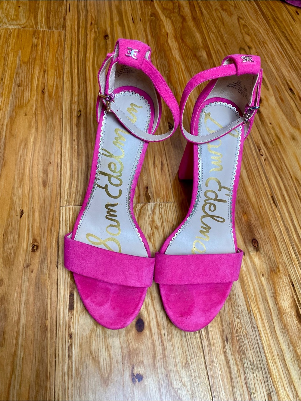 Sam Edelman Hot Pink Suede Ankle-Strap Block Heels